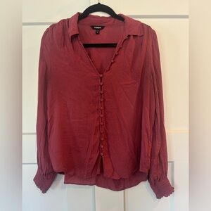 Express Purple Ruffled Buttoned Blouse